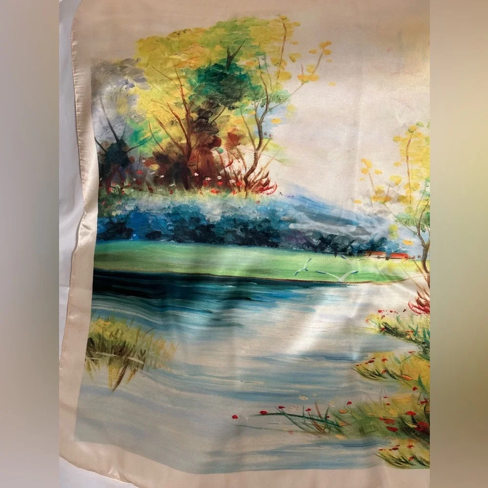 Vimate Scarf Women Summer Lake multi color print 100% Silk
